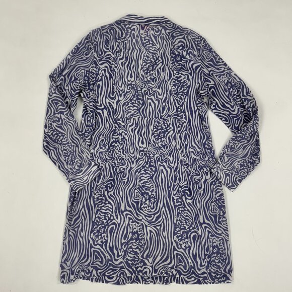 Blue & White Wave-Print Summer Shirt Dress / Cover-Up - Picture 9 of 9